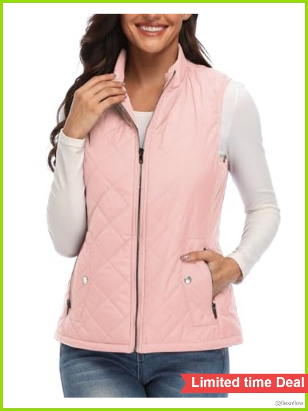 Women's Quilted Puffer Vest, Lightweight Zip Pockets Sleeveless Gilet, Regular